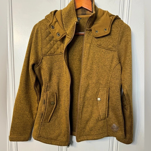 Eddie Bauer Full Zip Hoodie Quilted and Plaid Detail Heathered Gold Size‎ M - Picture 9 of 13